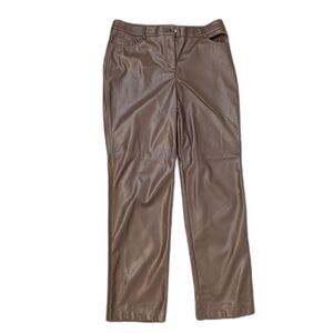Maison Cinqcent Faux Leather Straight Leg Brown Pants Women’s Size 10